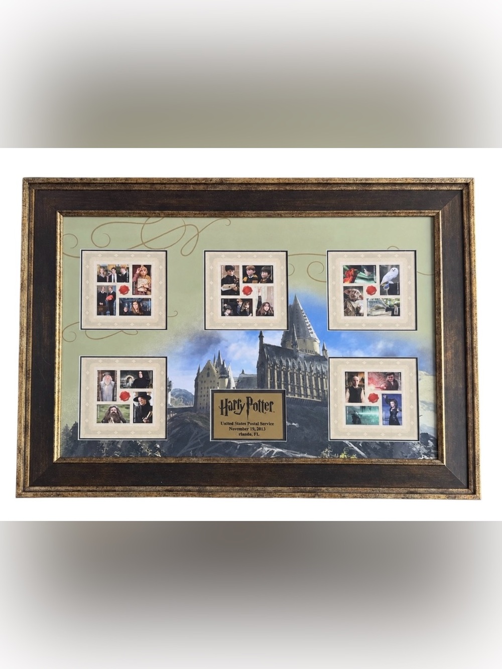 2013 USPS Harry Potter Framed Art Stamp Display Hogwarts Orlando FL 19.5x14.5
